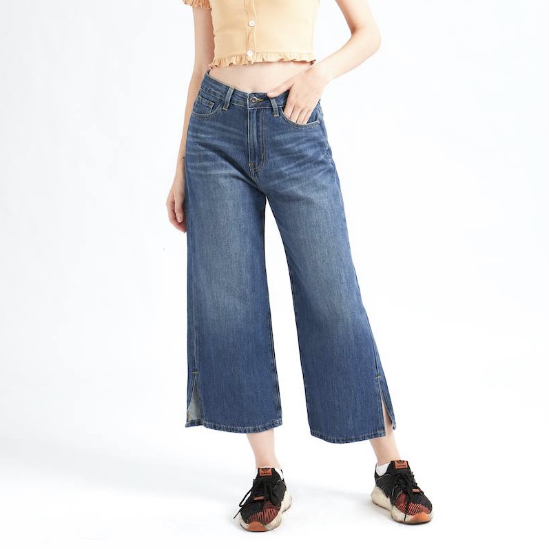 Quần jean nữ ống suông rộng xẻ lai – 8090 – Cotonfio