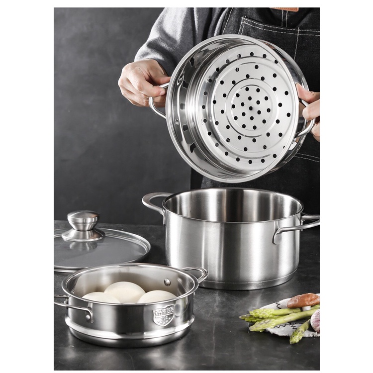 Xửng hấp inox 304 cao cấp, có tay cầm tiện lợi - size 16cm - hấp đồ ăn dặm, dùng cho mọi loại nồi, chảo, quánh