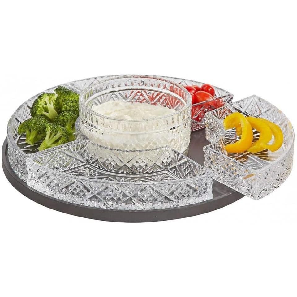 Khay pha lê tròn chia ô, đế xoay cao cấp godinger dublin - hàng chính hãng