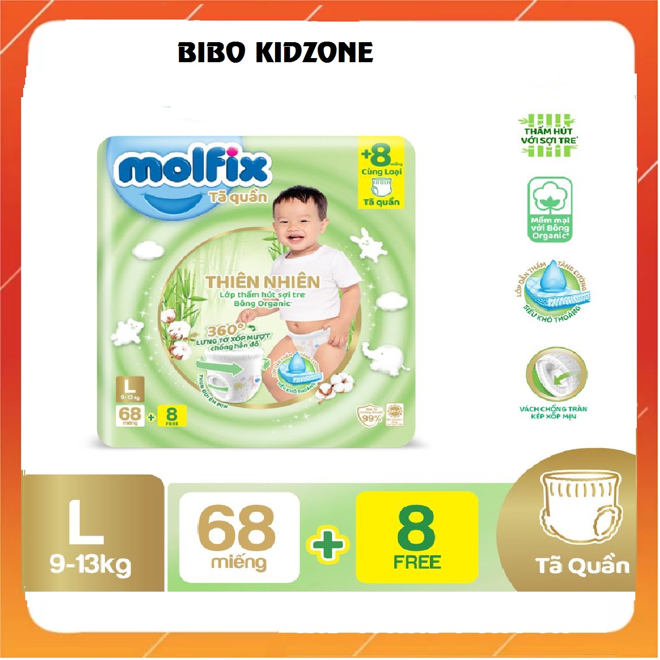 Tã Bỉm Molfix Dán/Quần sợi tre, bông tự nhiên- Đủ size S/M/L/XL/XXL/XXXL
