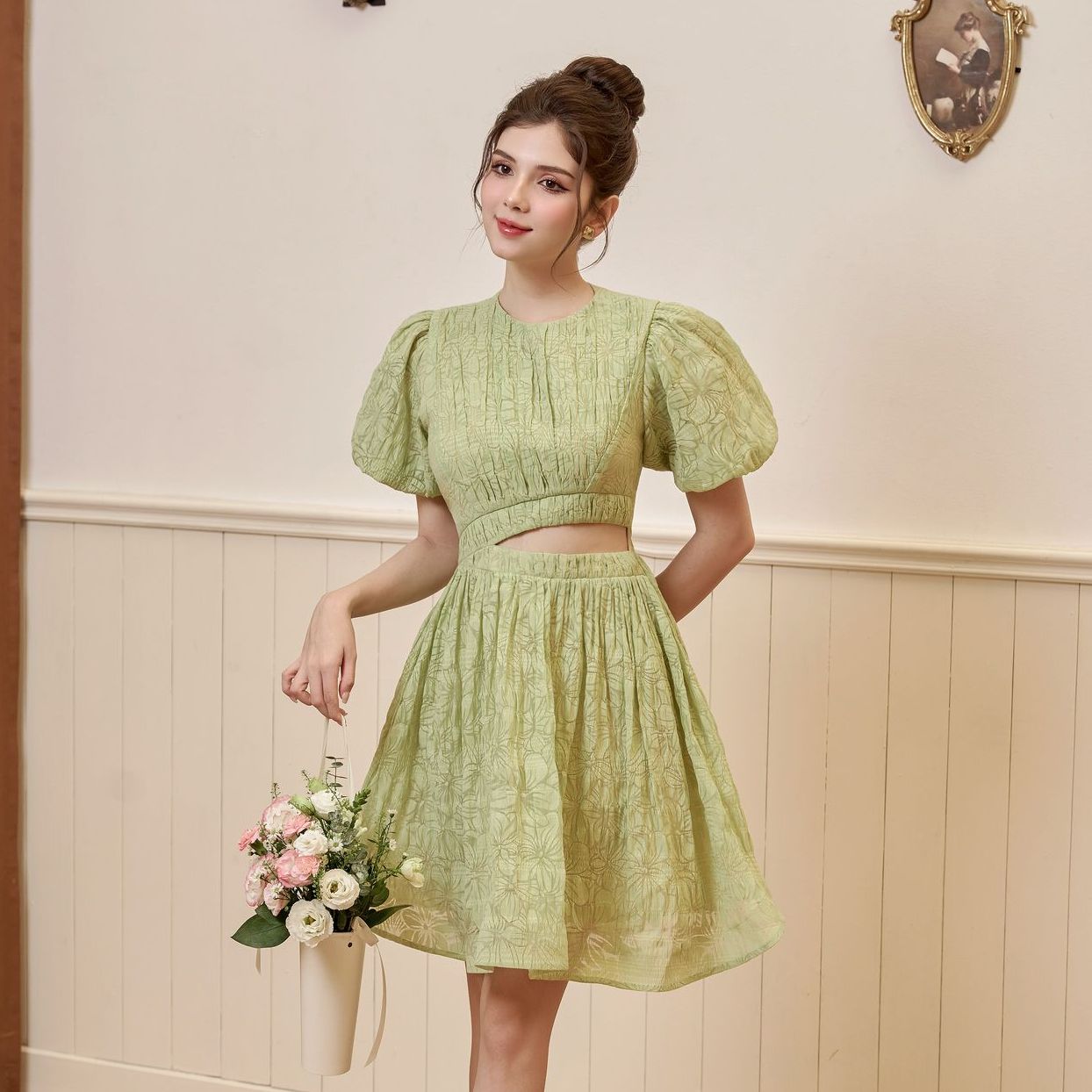 Olv - đầm sage jacquard dress