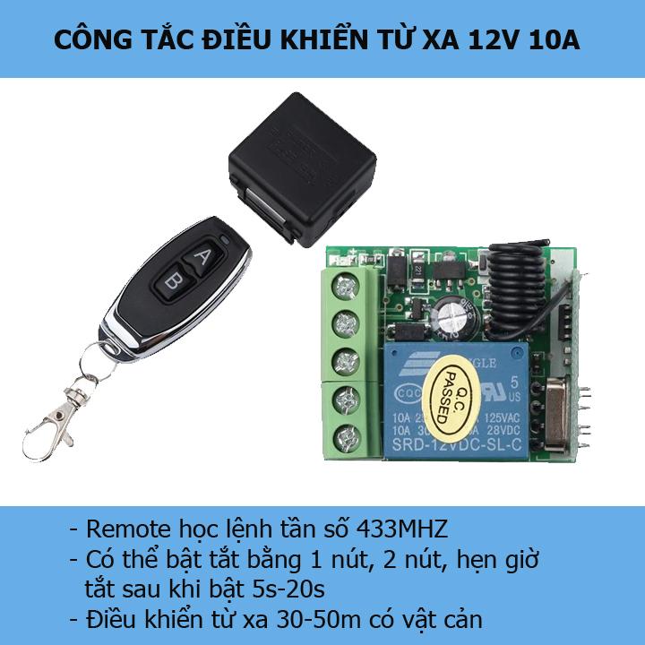 Bộ công tắc điều khiển từ xa 12V 10A màu đen