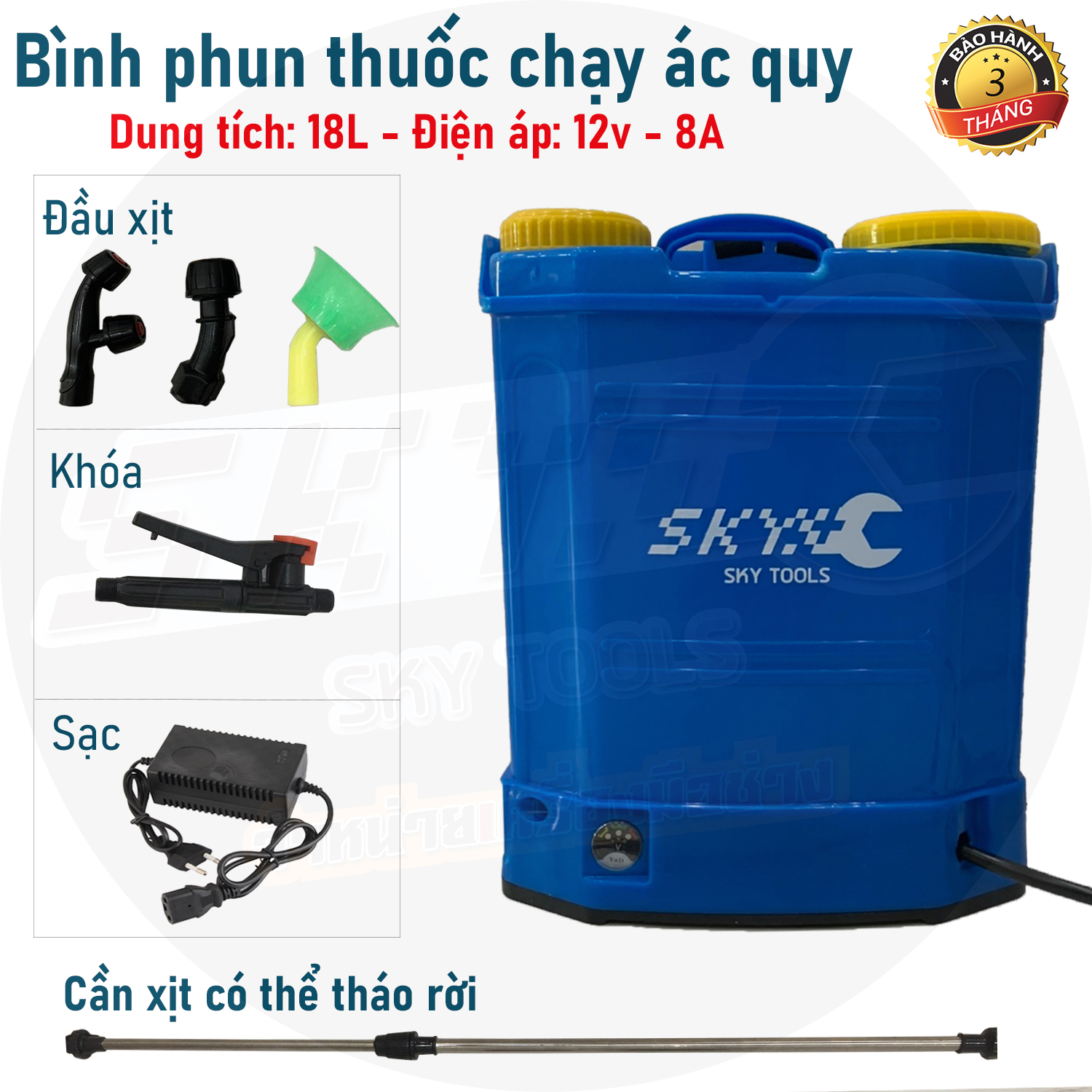Bình phun thuốc trừ sâu điện | Bình xịt điện, phun thuốc khử trùng, phun thuốc trừ sâu, tưới cây hãng Sky | Dung tích 18L - Chạy acquy 12V