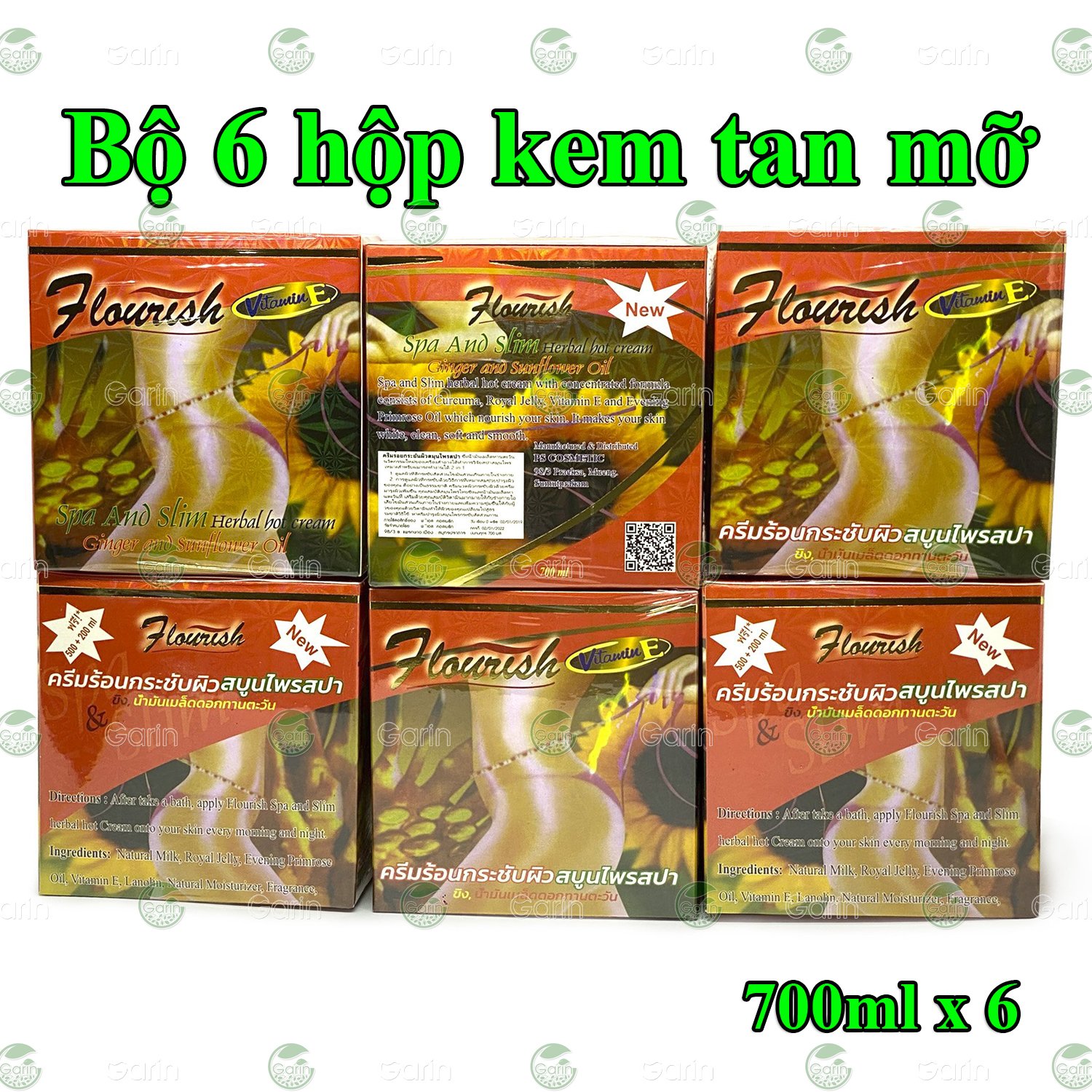 Bộ 6 hộp kem tan mỡ bụng gừng ớt Flourish Thái Lan (700ml x 6) giúp đánh tan mỡ hiệu quả, làm săn chắc vùng bụng, hông, eo, mông và đùi, cho dáng vóc luôn gọn gàng hơn