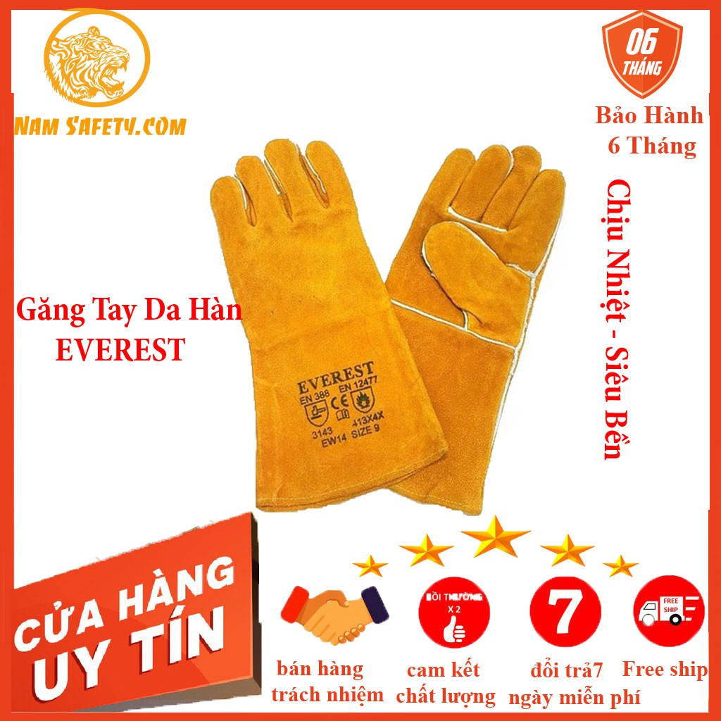 Găng tay hàn Everest EW14 Bao tay hàn da lộn, chống cháy, chịu nhiệt/tia lửa văng bắn, lớp lót chống hầm bí