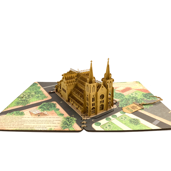 Thiệp 3D bìa gỗ Nhà thờ Đức Bà Sài Gòn size lớn TẶNG kèm hộp đèn LED