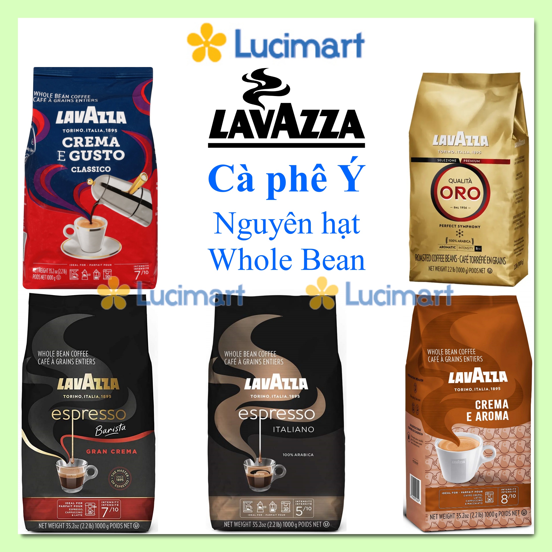 Cà phê Ý nguyên hạt Lavazza Whole Bean Coffee, Arabica and Robusta, gói 1kg [Hàng Mỹ]