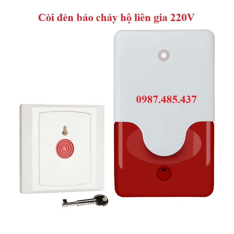 Chuông báo động có đèn nháy, còi hú 220V 110db, Còi đèn cảnh báo báo cháy hộ liên gia