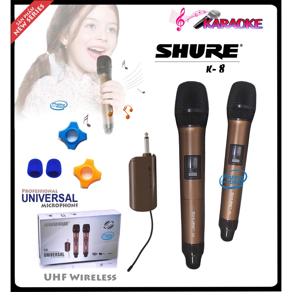 [HCM]Bộ 2 Micro Uhf Đa Năng  Micro Karaoke Shubole K8  Micro Không Dây  2 Mic  Chuyên Dụng Cho Loa Hoặc Amply