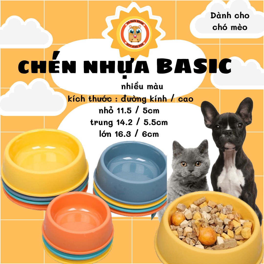 Chén tròn nhựa màu basic cho chó mèo