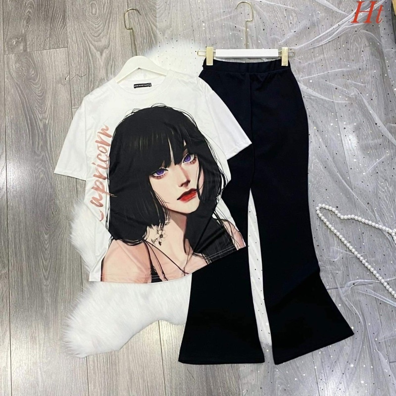 Sét áo cô gái quần loe đen ht12 0422