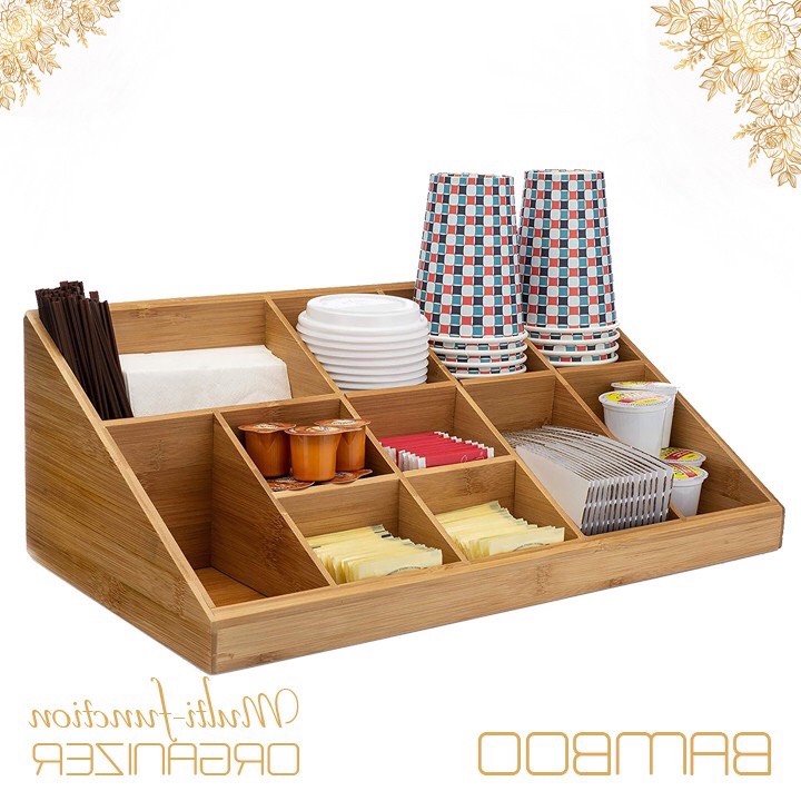 Khay gỗ tre đựng đồ đa năng để ly trà sữa cà phê gói úp cốc giấy ly nhựa