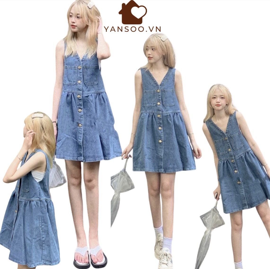 Váy yếm jean váy bò sát nách dang babydoll chất đẹp by YANSOO
