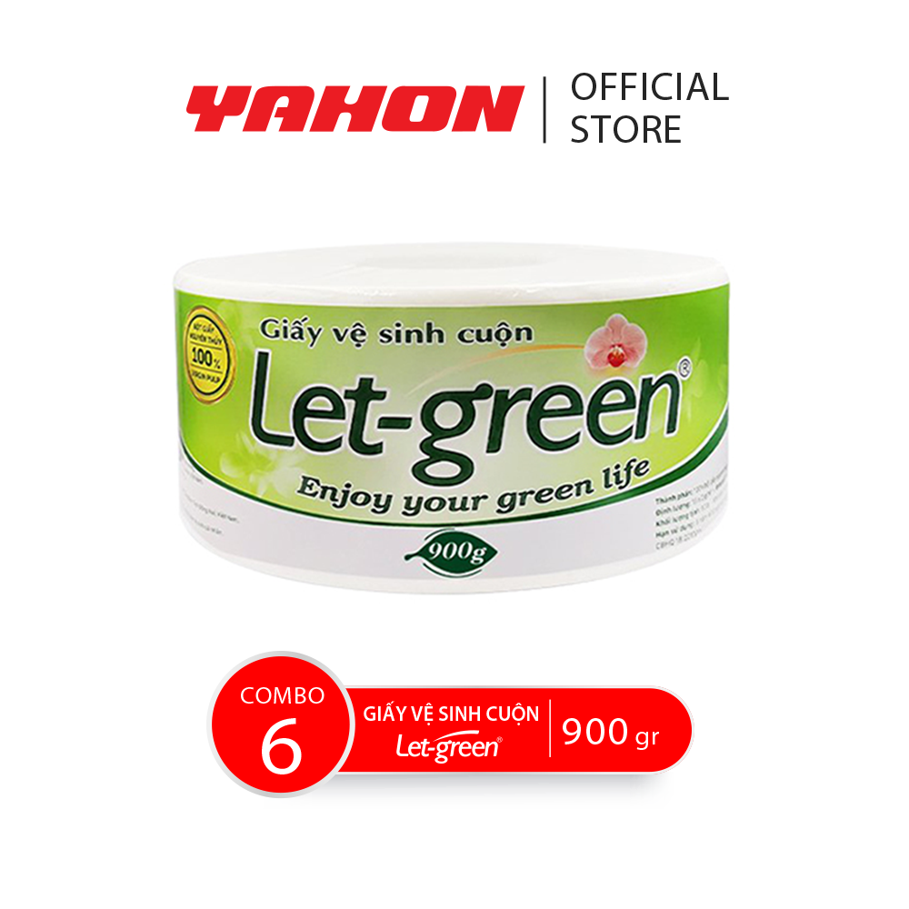 Combo 6 giấy vệ sinh cuộn 10*20cm let-green, 900g/cuộn