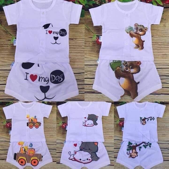 Combo 5 bộ quần áo cho bé trai & bé gái _ cộc tay cotton cài khuy giữa_cộc khuy mèo