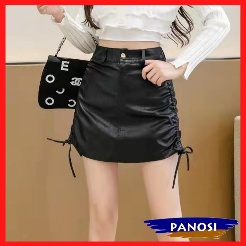 Chân váy da chân váy chữ a chân váy ngắn rút dây sườn thời trang Panosi Form Nhỏ - Mã CV500