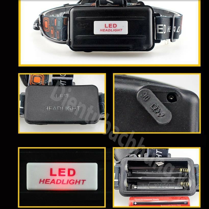 Đèn Pin Đội Đầu 3 Bóng Led T6 💥Siêu Sáng💥 - Kèm 2 Pin Kèm Sạc