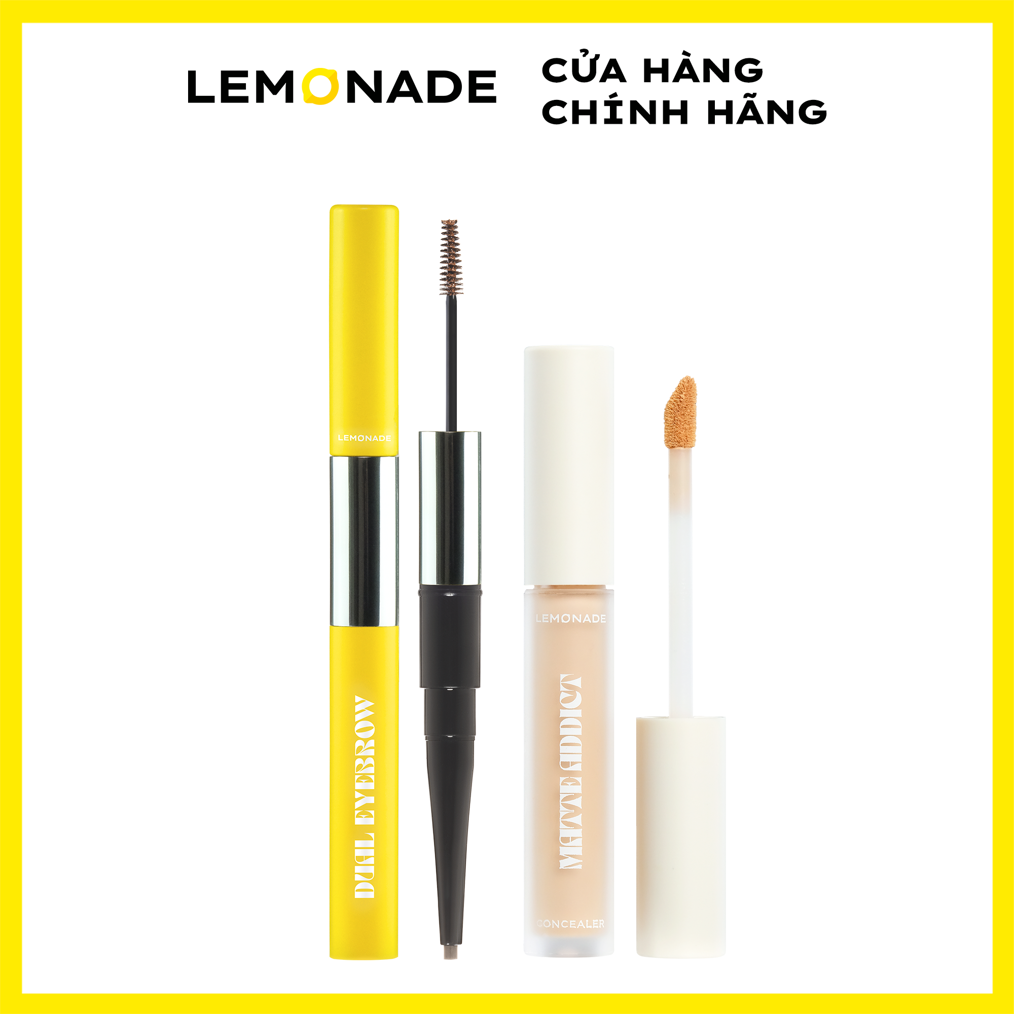 Combo Chì kẻ mày 2 đầu Lemonade Dual Eyebrow &  Kem che khuyết điểm kiềm dầu bền màu Lemonade Matte Addict Concealer