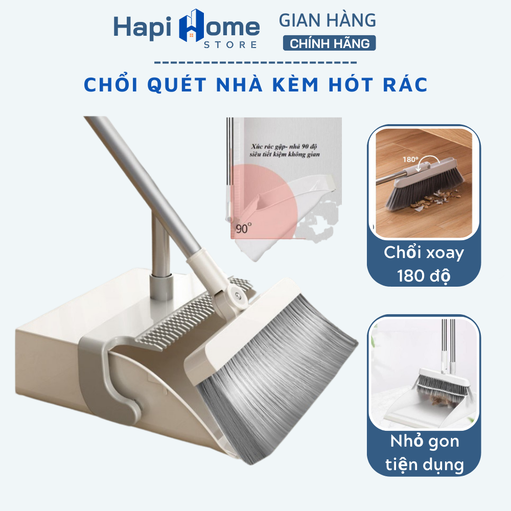 Bộ chổi quét nhà kèm hót rác 2 trong 1, chổi quét nhà xoay 180 độ, chổi quét thông minh dễ dàng quét mọi ngóc ngách
