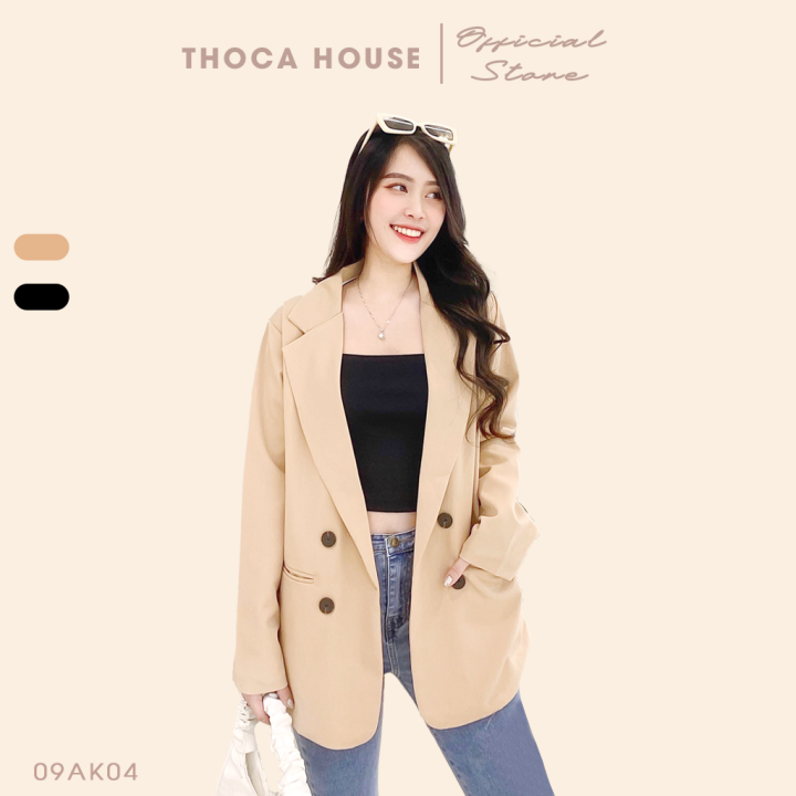 Áo blazer khoác vest túi mổ 3 nút tay THOCA HOUSE màu đen và cà phê freesize dưới 56kg phù hợp đi làm, đi sự kiện