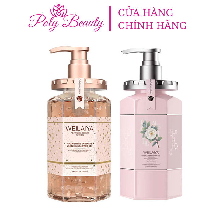 Sữa tắm Weilaiya chính hãng tuỷ mật hoa hồng Damask trắng da hương nước hoa thơm lâu quyến rũ 450ml