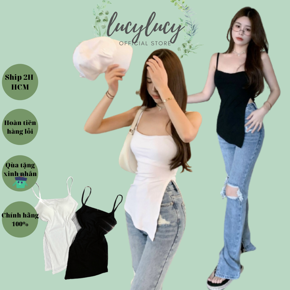 Áo hai dây xẻ tà kiểu nữ chất thun gân mềm mịn lucylucy