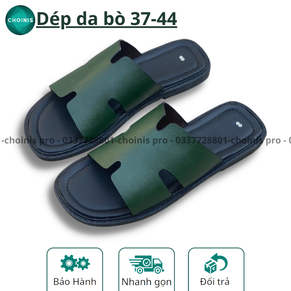Dép da bò quang ngang choinis màu độc lạ đế vuông thiết kế năng động nam tính dành cho nam