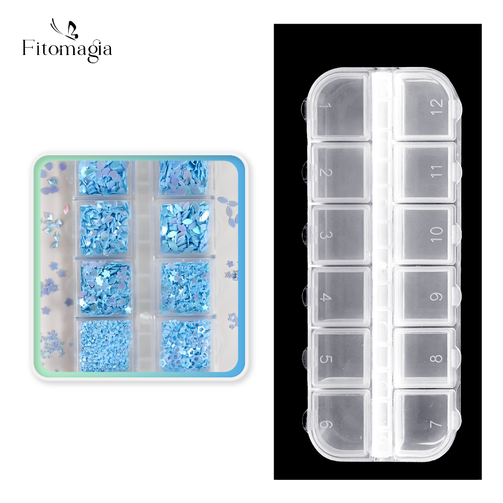 Hộp nhựa 12 ngăn đựng đá hạt phụ kiện đính nails trang trí móng tay