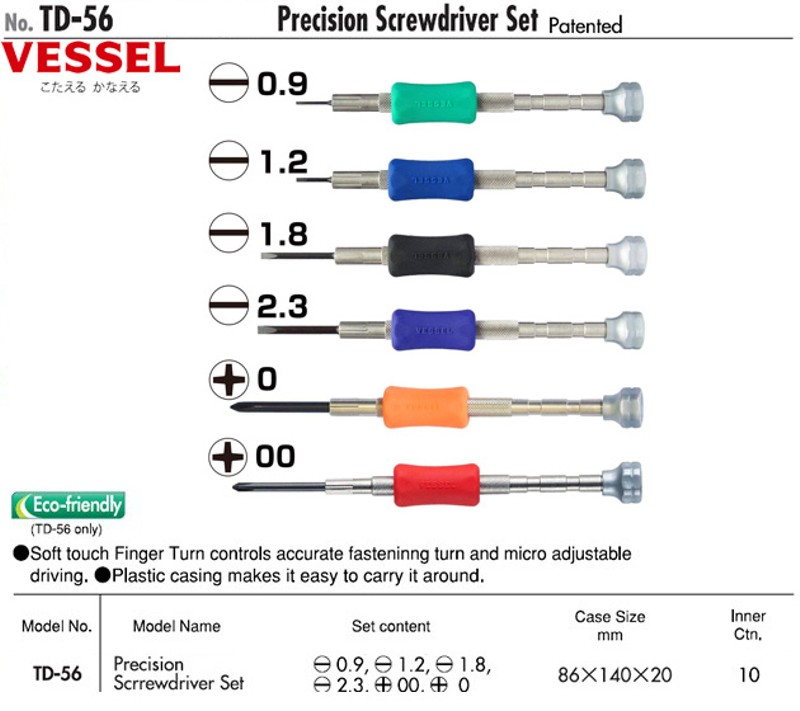 Bộ tô vít siêu nhỏ  Vessel No.TD-56 (6 cái) -Japan