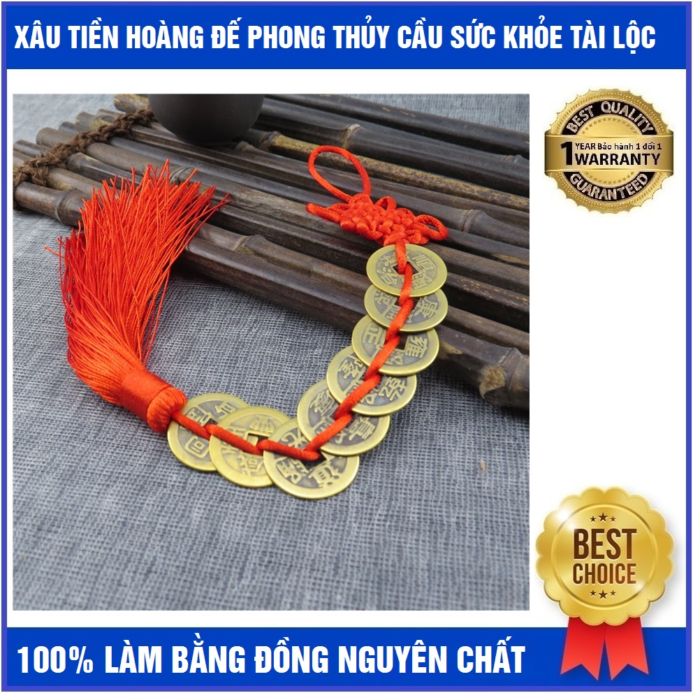 Combo 2 xâu tiền bát đế phong thủy cầu tài lộc, gồm 2 xâu tiền 8 xu (combo phát - phát hoàng đế)