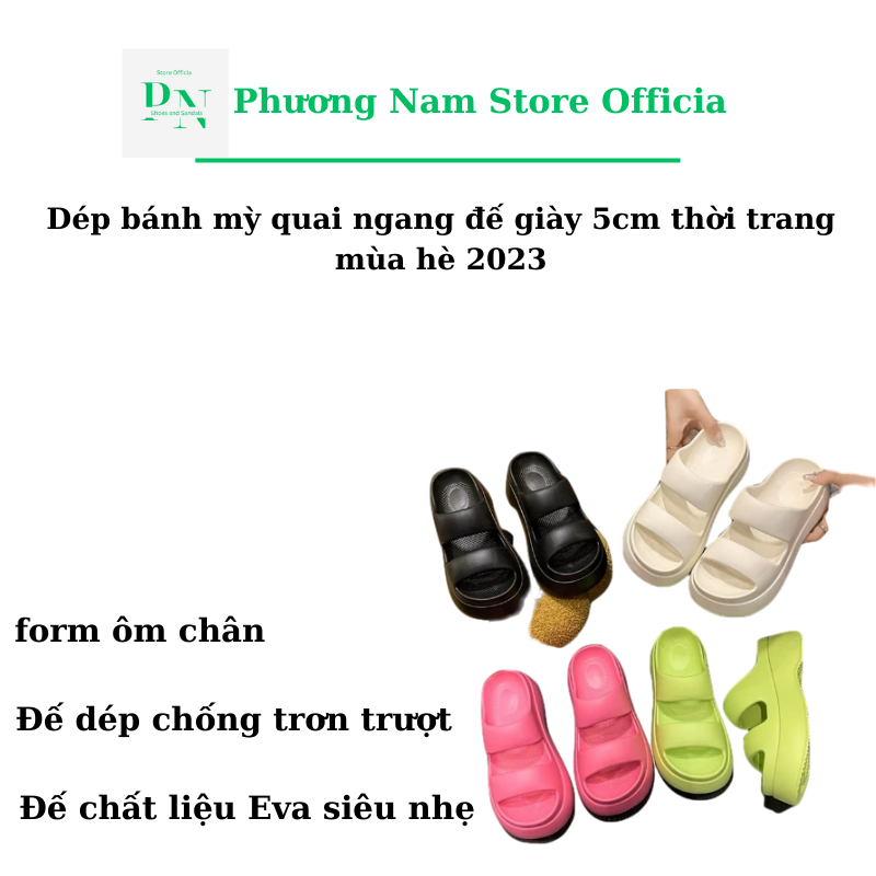 Dép banh mì nữ cute đế cao 5 phân quai ngang thời trang mùa hè 2023