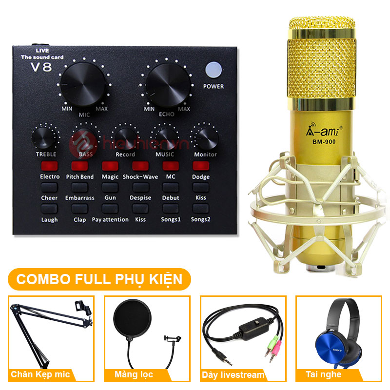 [HCM][ Phiên Bản Mới Nhất 2020 ] Trọn Bộ Thu Âm Livestream Sound-Card V8 + Micro Bm900 Live Stream Hát Karaoke Chuyên Nghiệp Tại Nhà Bộ Combo Mic Livestream Hát Karaoke Card V8 Có Autotune Micro Bm900 Woaichang