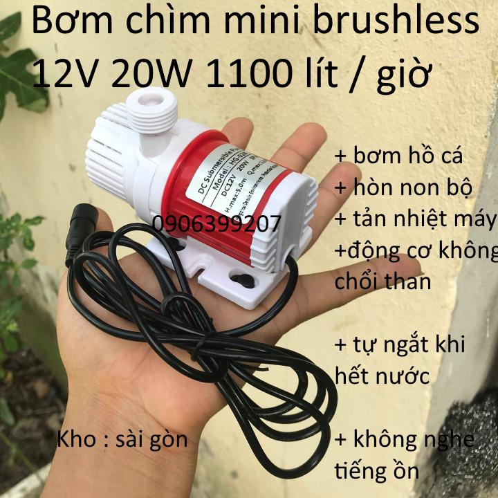 Máy bơm chìm mini 12v - máy bơm hồ cá hòn non bộ