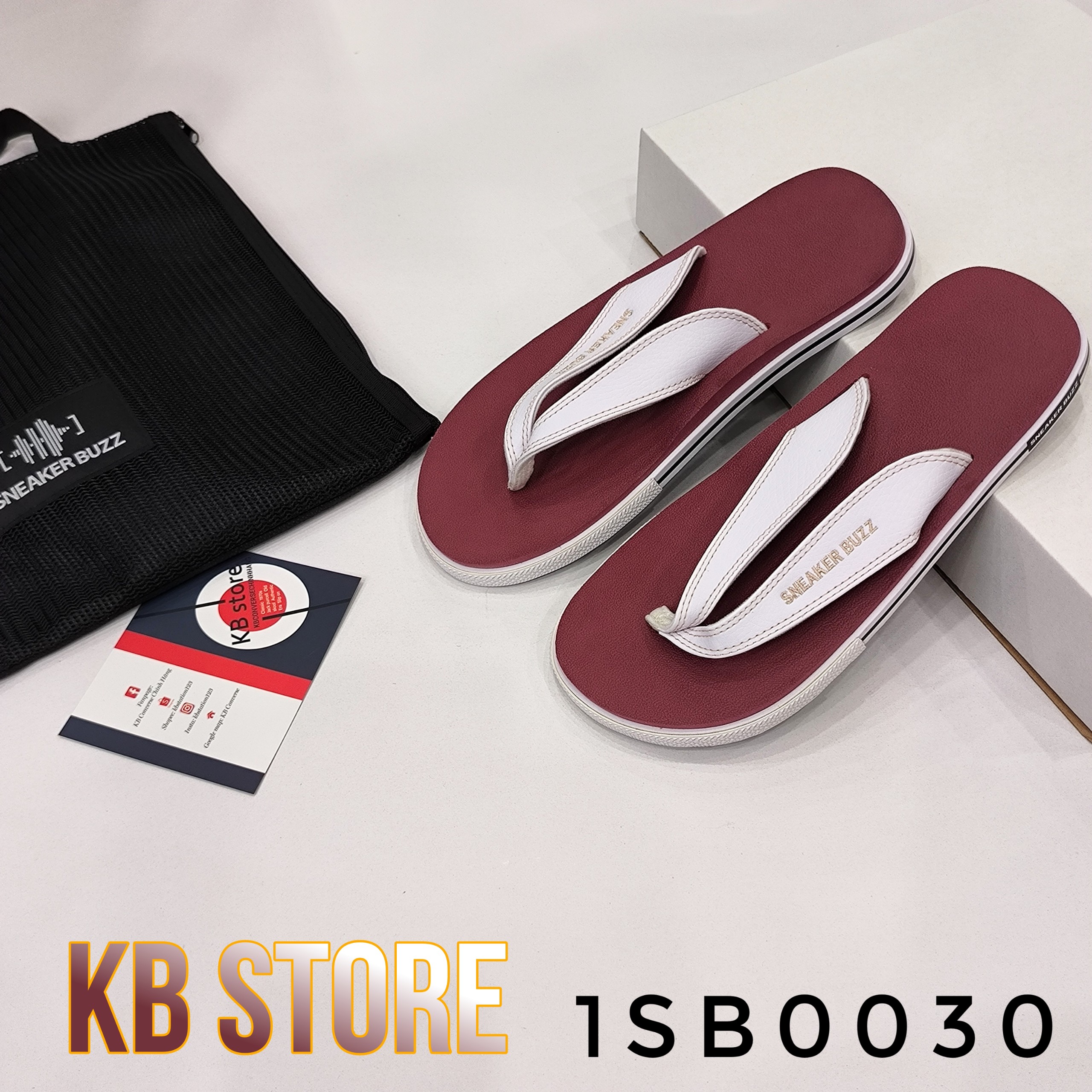 Dép Sneaker Buzz đỏ trầm quai trắng xỏ ngón