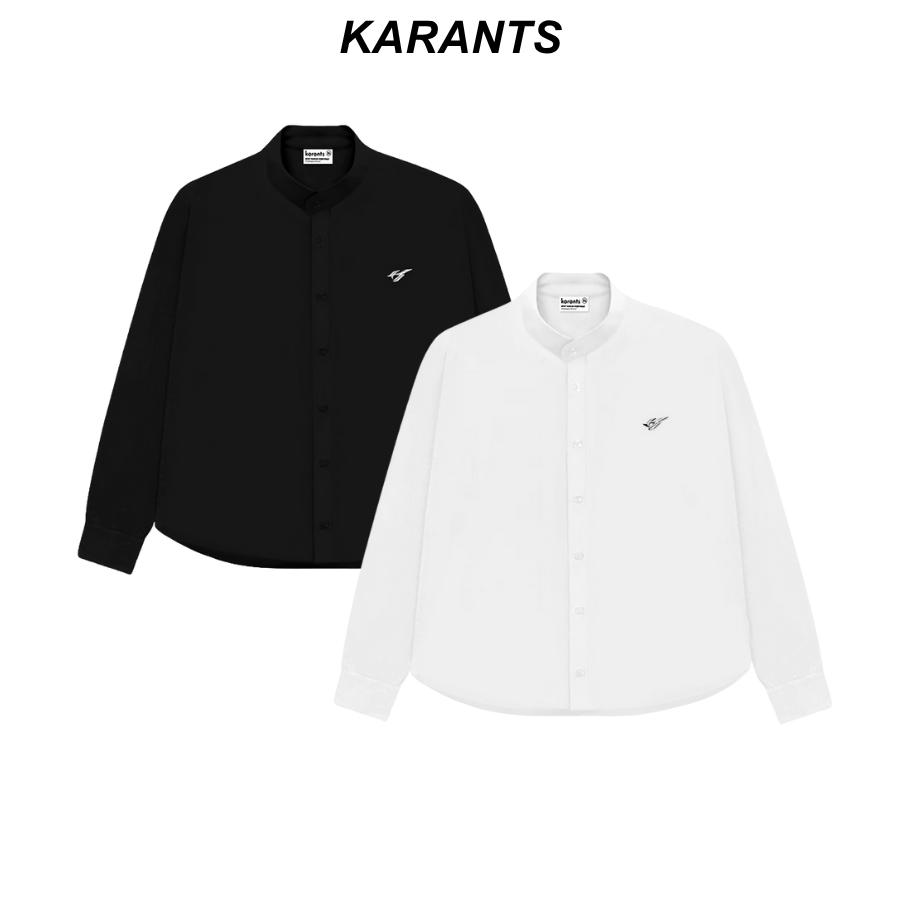  Áo Sơ Mi Trơn Cổ Tàu Logo Kim Loại Karants Tay Dài Form Boxy Vải Cotton Lạnh Premium Nam Nữ Unisex Menswear Hot Trend 2025 - KR243 