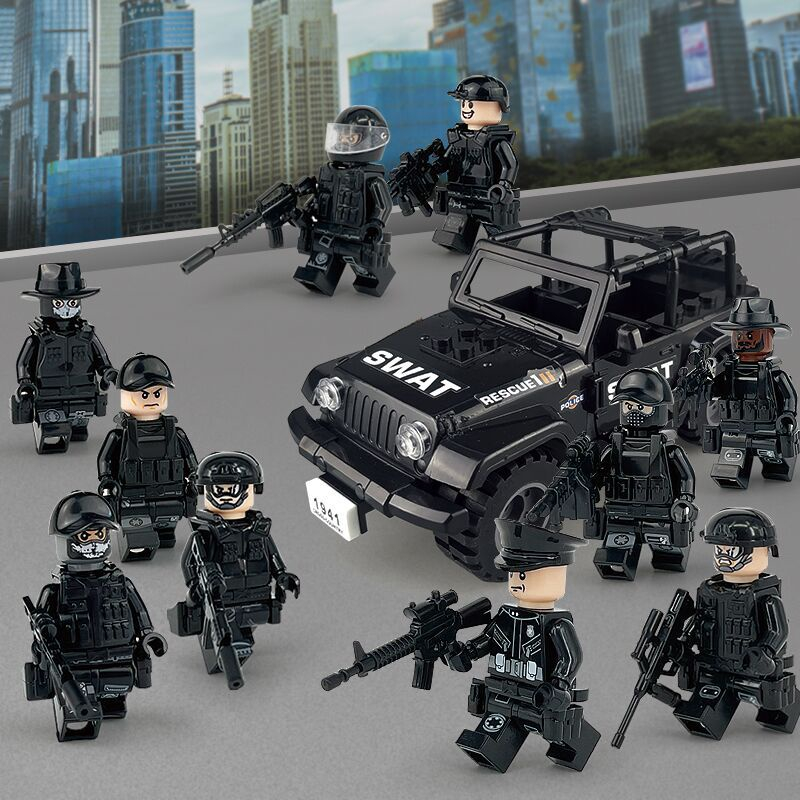 [Hoàn tiền 4%]Bộ đồ chơi xếp hình lắp ráp cảnh sát thành phố SWAT xe Jeep đồ chơi lính vũ khí cho trẻ em-đồ chơi trẻ em