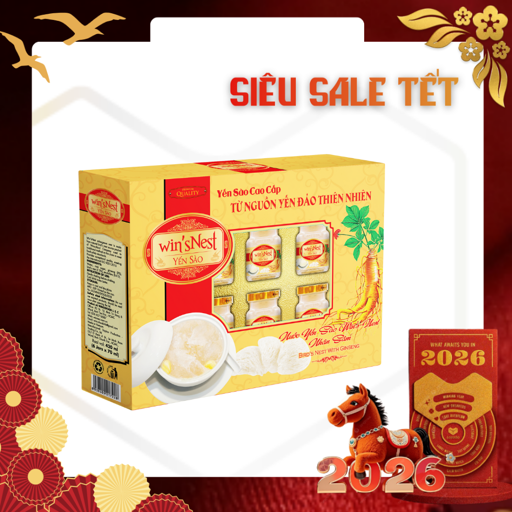 (Hộp quà Tết) Nước Yến Sào winsNest Nhân Sâm (6 Lọ x 70 ml / Hộp)
