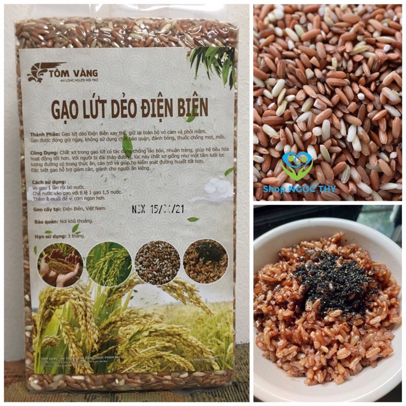 Gạo lứt đỏ Điện Biên Tôm Vàng 1kg gạo dẻo đậm cơm ăn giảm cân