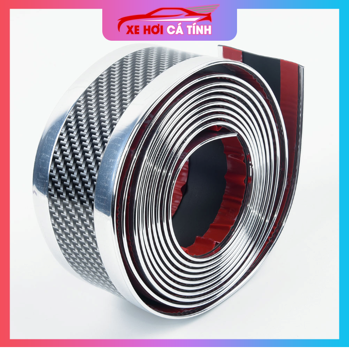 Nẹp carbon chống xước, nẹp nhựa trang trí vân carbon, nẹp cảbon 5d sẵn keo dán, nẹp bậc bước chân, phụ kiện xe hơi - Viền đỏ 50mm