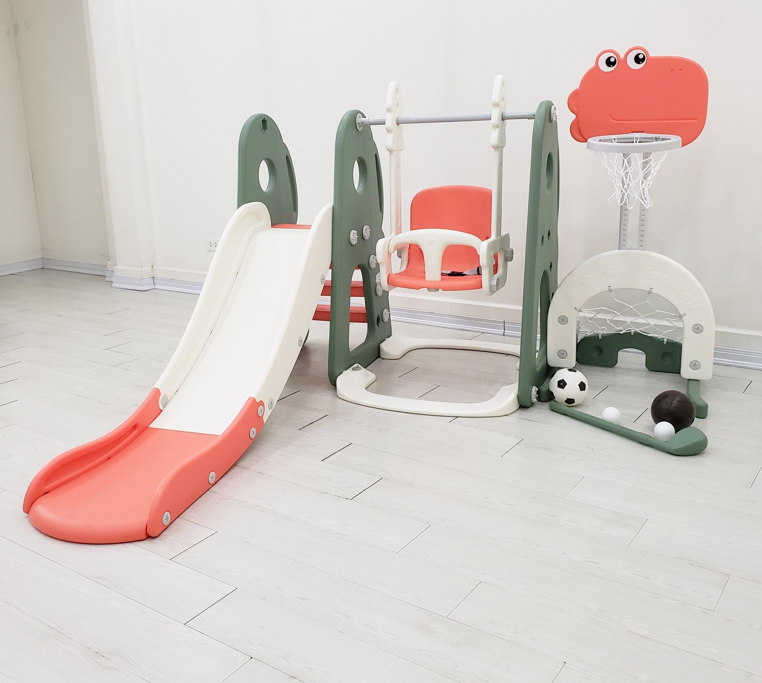Cầu trượt xích đu, cột bóng rổ Hola 5in1