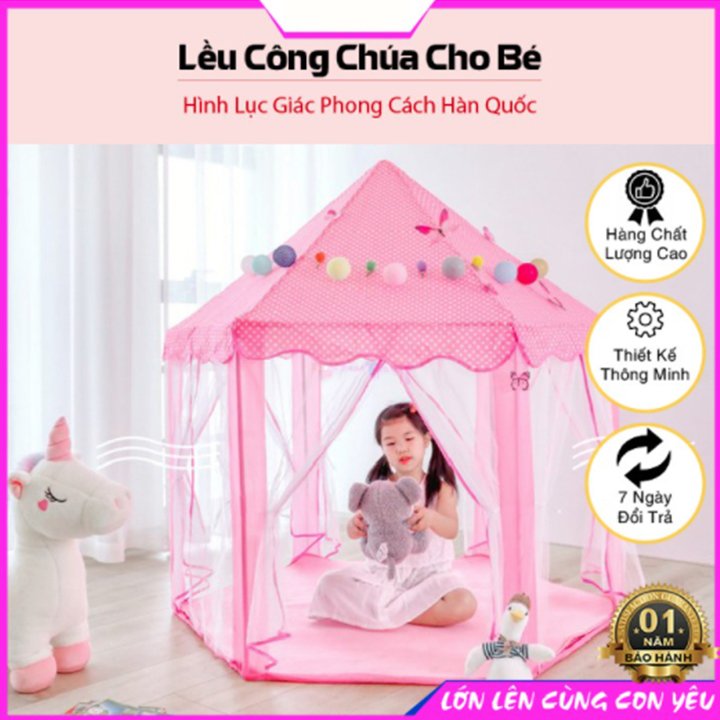 Lều Công Chúa Lục Giác Cho Bé Hình Lâu Đài Siêu Xinh