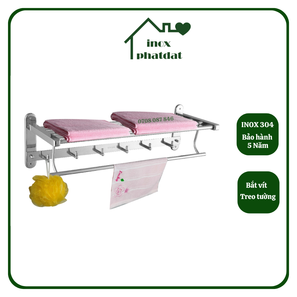 Máng khăn tầng đa năng Inox 304 PHÁT ĐẠT không rỉ sét, thanh treo khăn tắm, giá móc khăn, vắt khăn inox