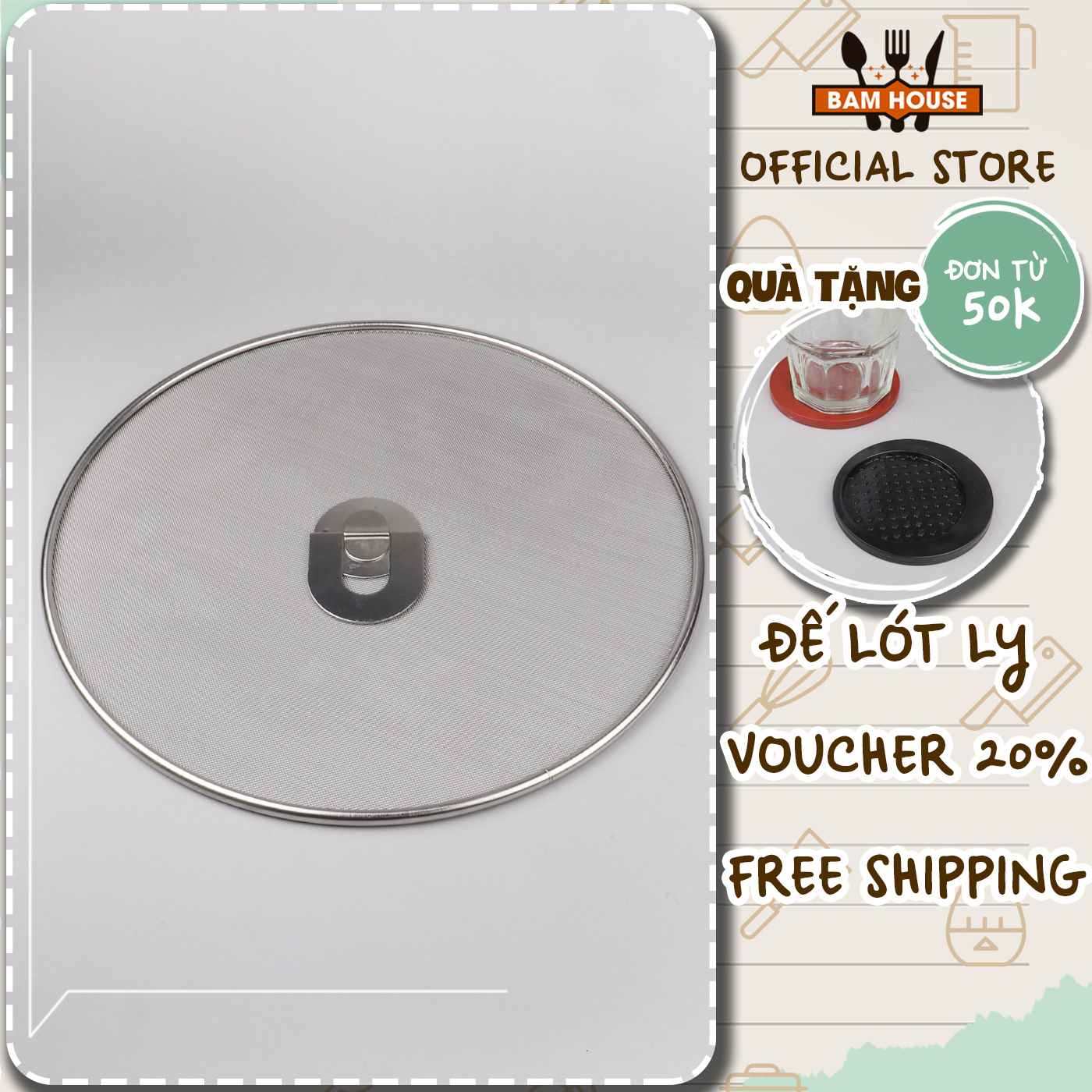 [HCM]Nắp lưới đậy chảo chống văng dầu mỡ inox Bam House loại lớn 29cm cao cấp NV01 - Super Đơn