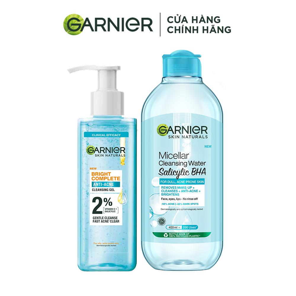 Bộ đôi Gel rửa mặt sạch thoáng dịu nhẹ 2%& Nước tẩy trang BHA sạch da giảm