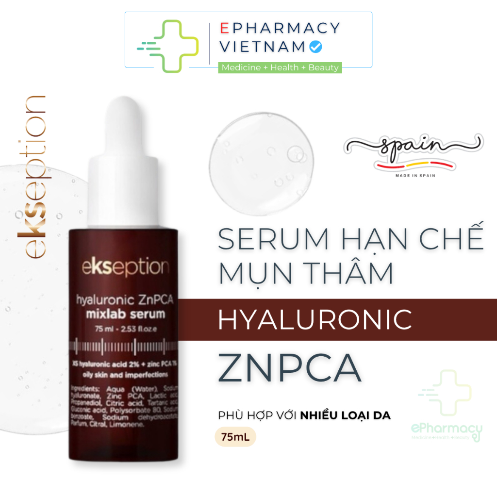  Serum Kẽm EKSEPTION Hyaluronic ZnPCA Mixlab giảm mụn giảm dầu nhờn 75ml 