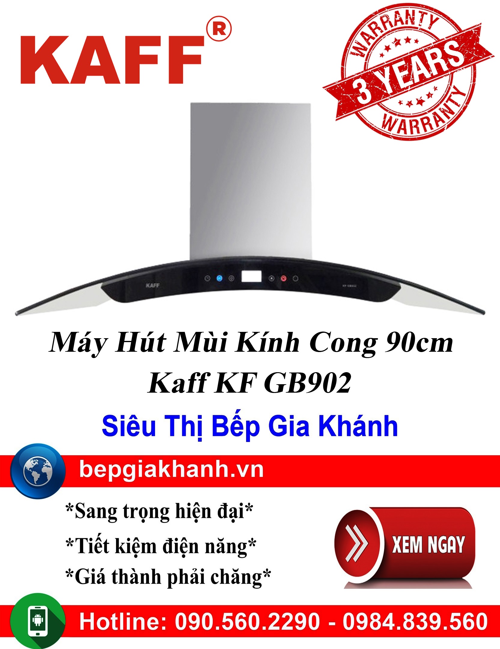 [HCM]Máy hút mùi kính cong 90cm Kaff KF GB902 máy hút mùi nhà bếp máy hút mùi bếp máy hút mùi kính c