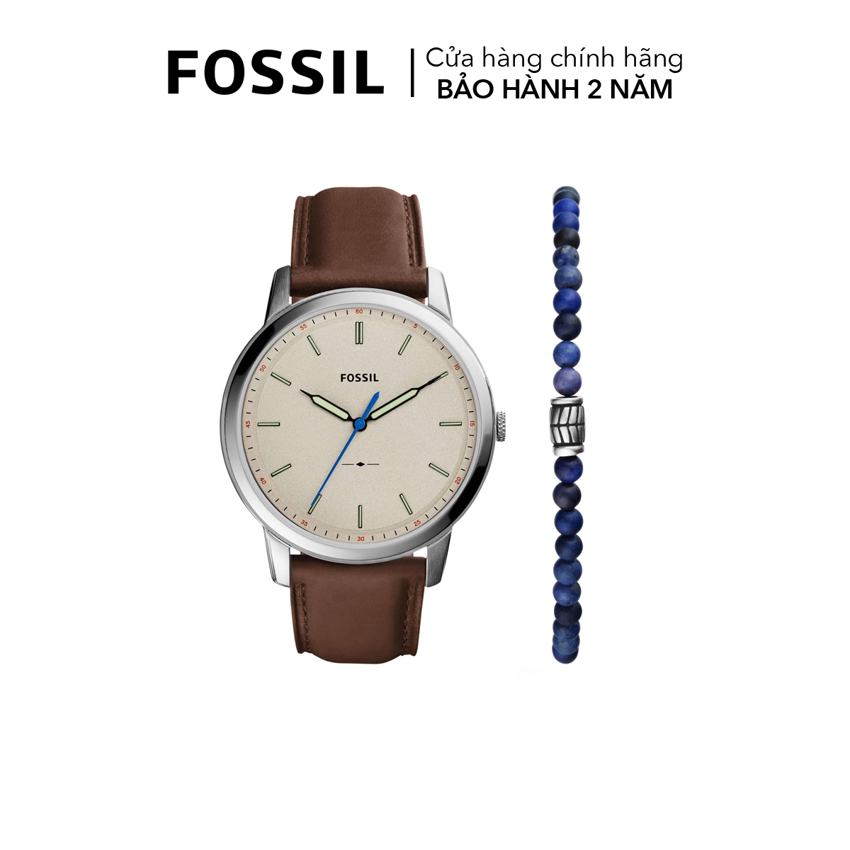 Đồng hồ nam fossil minimalist dây da, mặt 44 mm, màu nâu, fs5966set