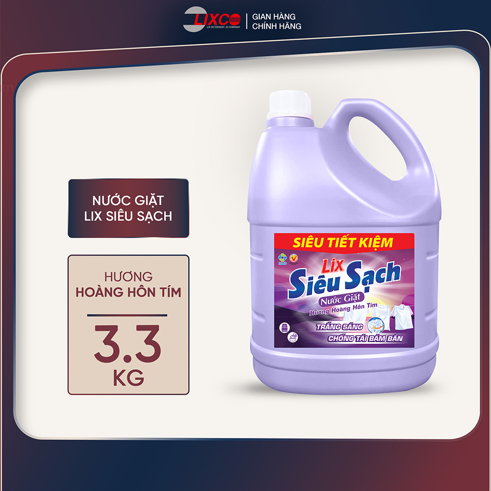 Nước giặt Lix siêu sạch chai 3.3kg làm sạch cực nhanh vết bẩn, tăng gấp đôi sức mạnh giật tẩy