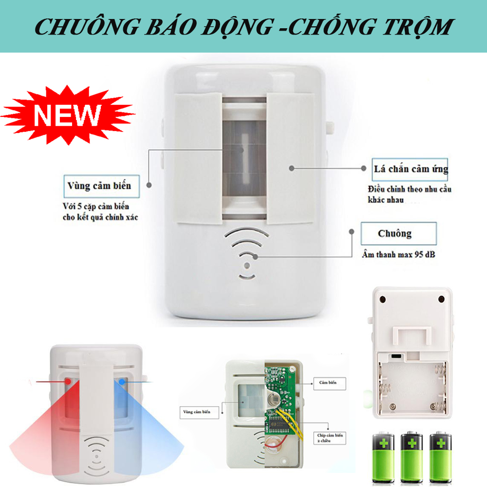 Chuông Báo Trộm, Chuông Chống Trộm Gắn Cửa, Chuong Chong Trom Gia Re. Chuông Báo Động 2 Chiều Cảm Ứng Hồng Ngoại, Ban Ngày Báo Khách Đến - Ban Đêm Chống Trộm Hiệu Qủa. Dễ Dàng Lắp Ráp & Cài Đặt. Bảo hành 1 đổi 1 . MUA NGAY !!!