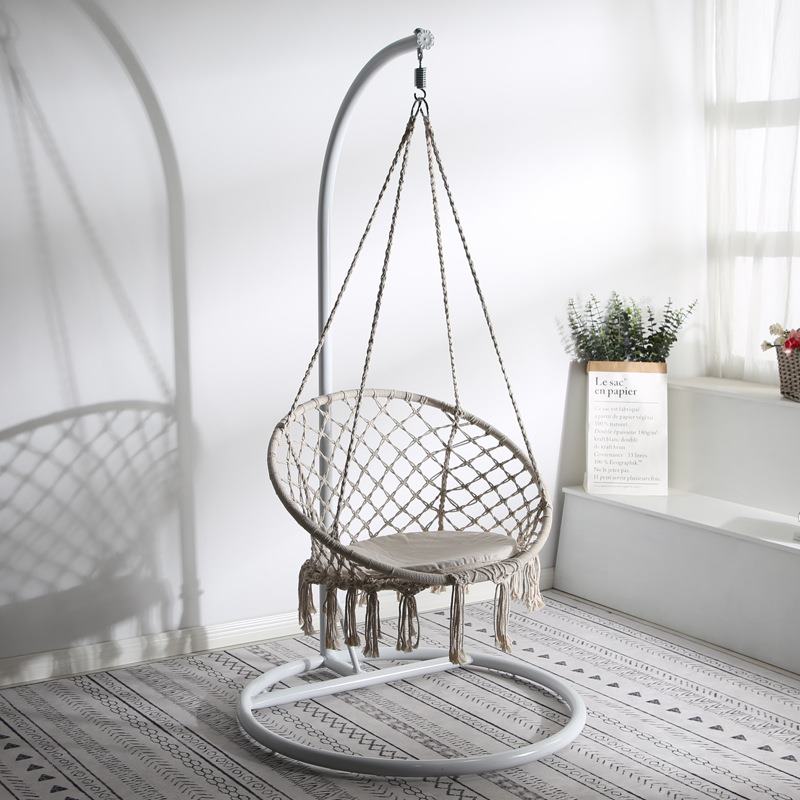 Xich đu Macrame cotton Swing kinh bắc siêu chất mầu Be Có Cần treo đi kèm